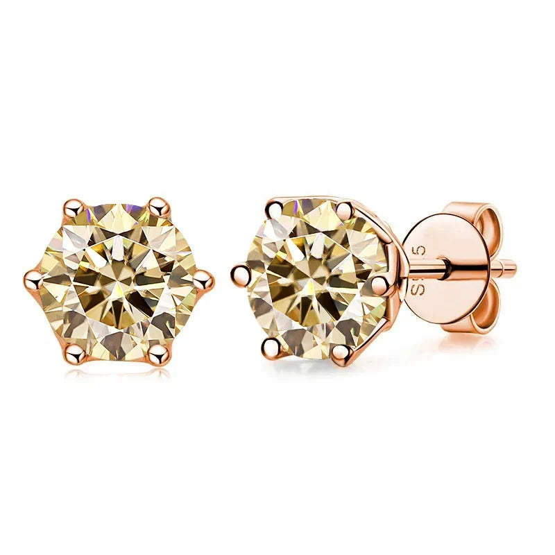 Rose Gold-Tone Colored Moissanite Six-Prong Stud Earrings