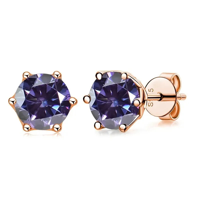 Rose Gold-Tone Colored Moissanite Six-Prong Stud Earrings
