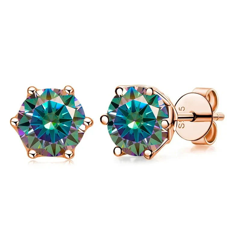 Rose Gold-Tone Colored Moissanite Six-Prong Stud Earrings