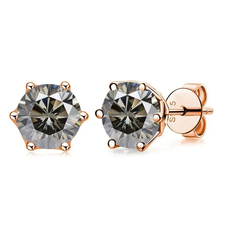 Rose Gold-Tone Colored Moissanite Six-Prong Stud Earrings