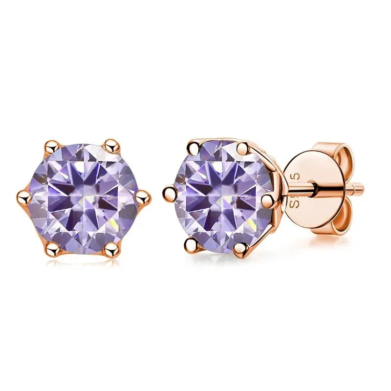 Rose Gold-Tone Colored Moissanite Six-Prong Stud Earrings