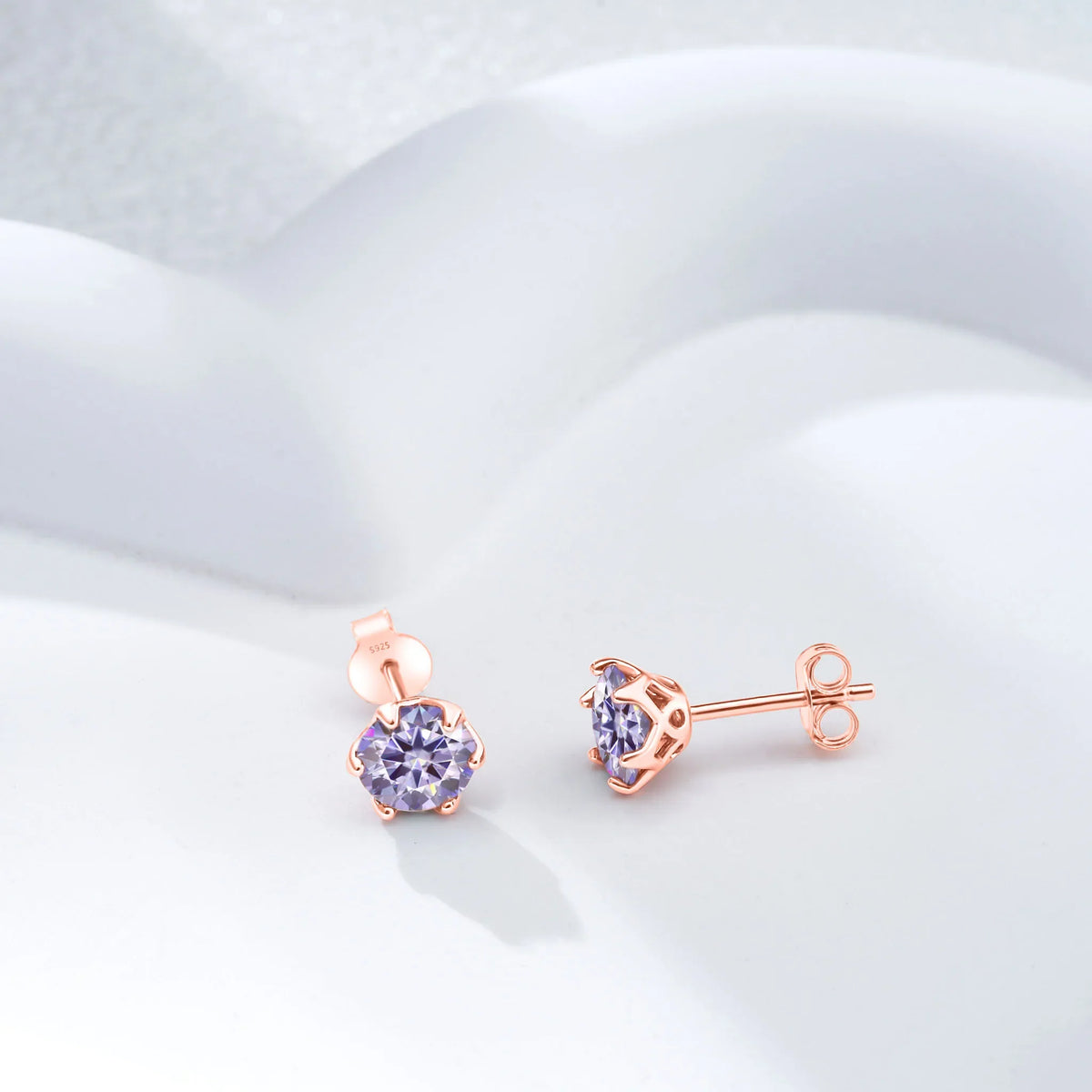 Colorful Moissanite Stud Earrings in Sterling Silver, Rose Gold-Tone Finish