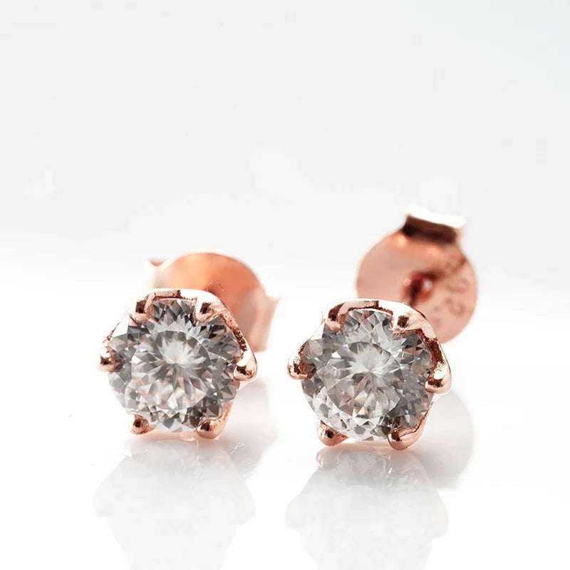 Rose Gold-Tone Colored Moissanite Six-Prong Stud Earrings