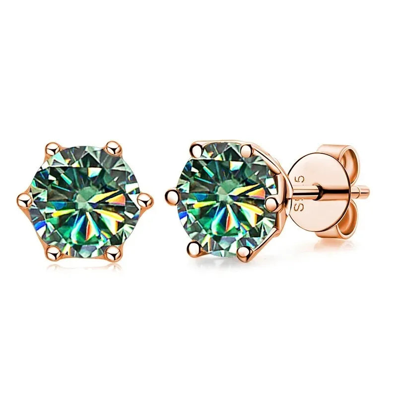 Rose Gold-Tone Colored Moissanite Six-Prong Stud Earrings