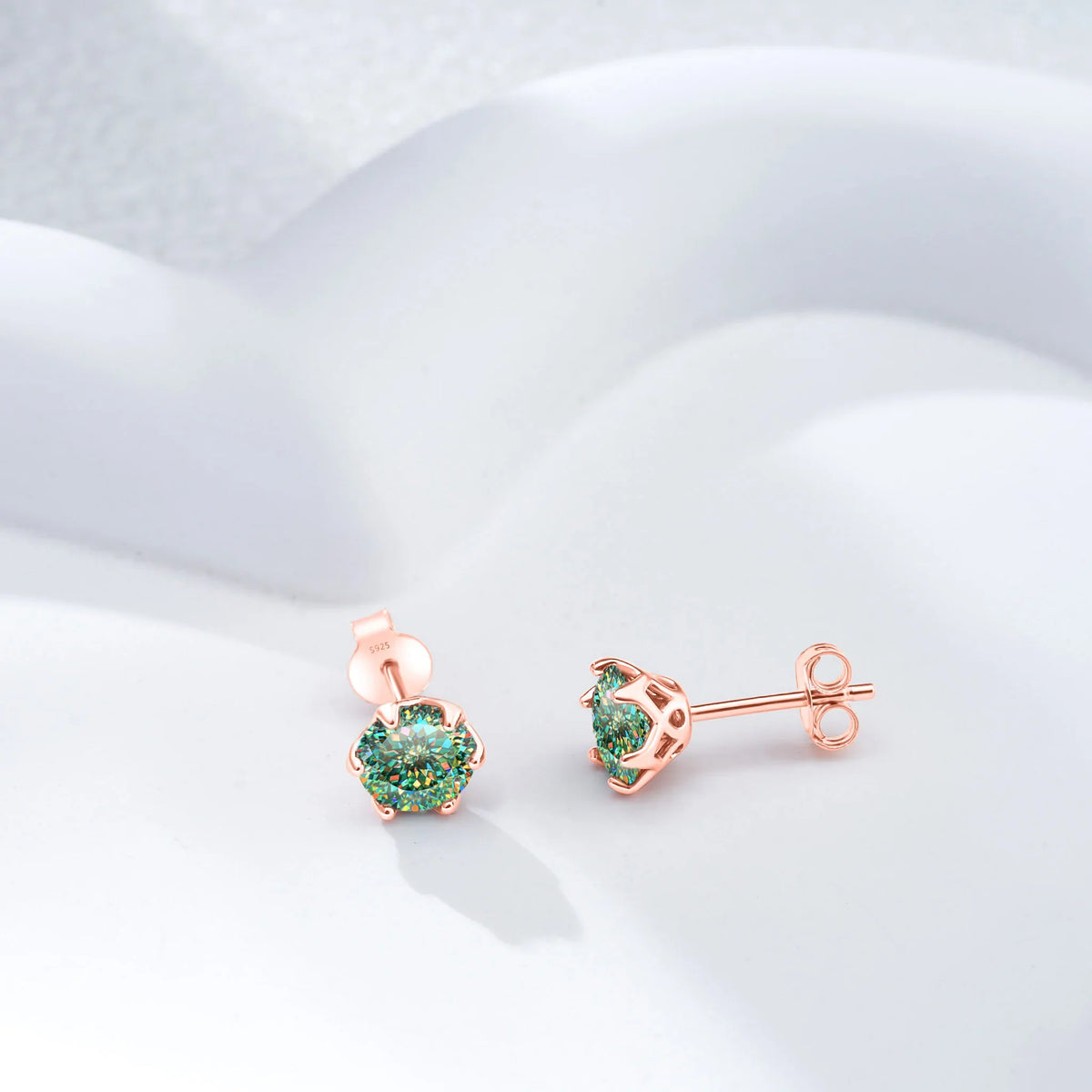 Colorful Moissanite Stud Earrings in Sterling Silver, Rose Gold-Tone Finish