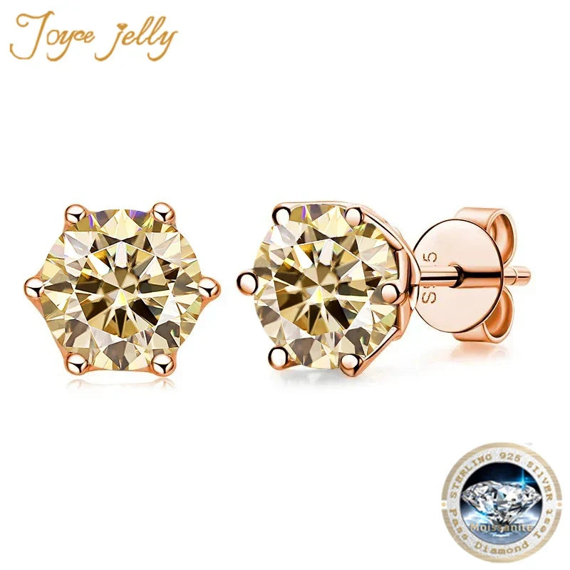 Rose Gold-Tone Colored Moissanite Six-Prong Stud Earrings