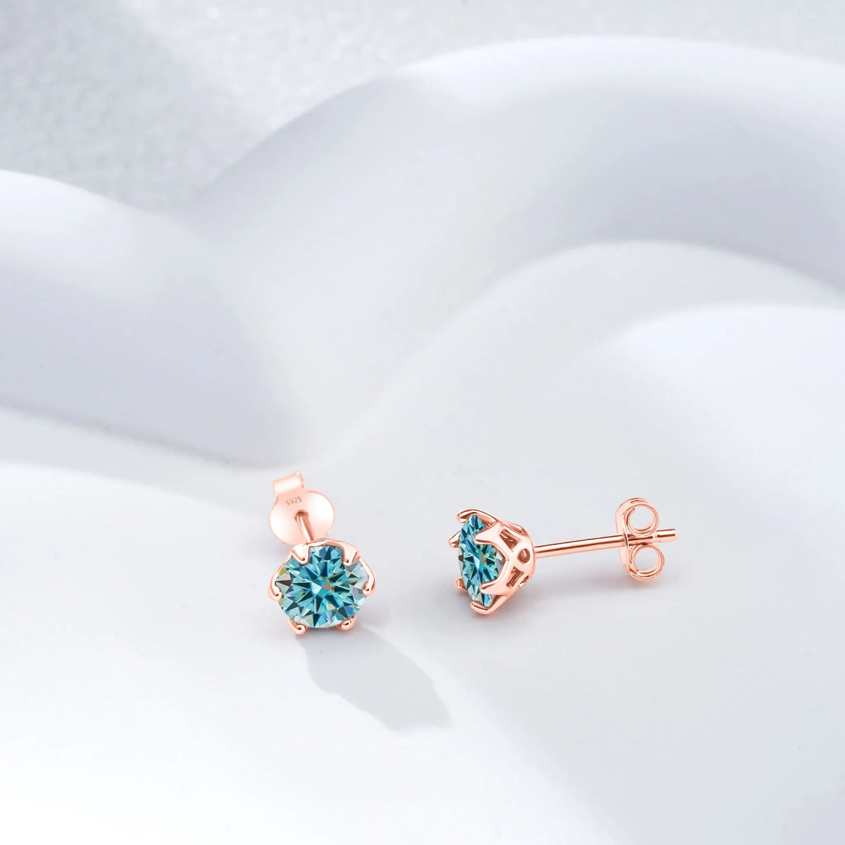 Colorful Moissanite Stud Earrings in Sterling Silver, Rose Gold-Tone Finish