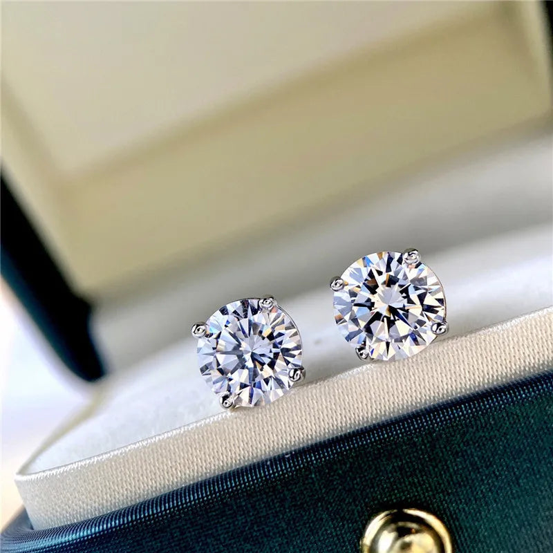 Four-Prong Round Moissanite Stud Earrings in Gold-Tone or Silver
