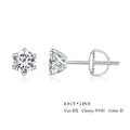 Moissanite Stud Earrings S925 Sterling Silver 6-Prong Round D Color 18K Bridal