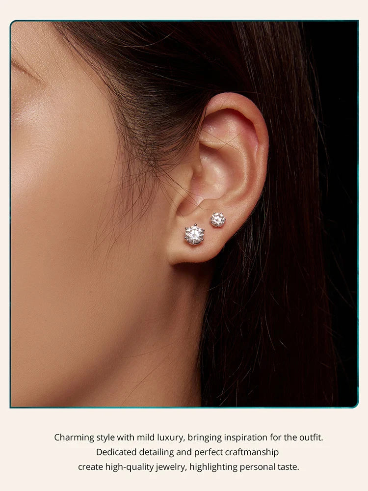 Moissanite Stud Earrings S925 Sterling Silver 6-Prong Round D Color 18K Bridal
