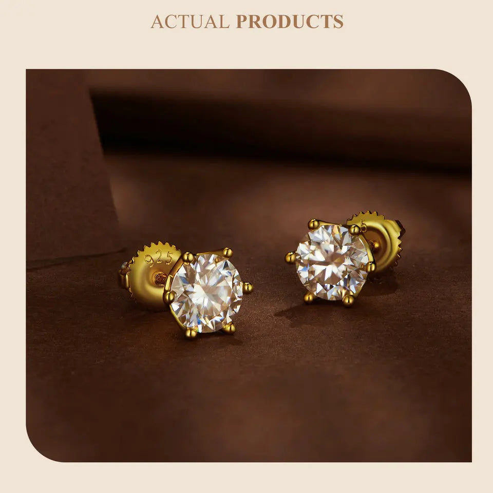 Moissanite Stud Earrings S925 Sterling Silver 6-Prong Round D Color 18K Bridal
