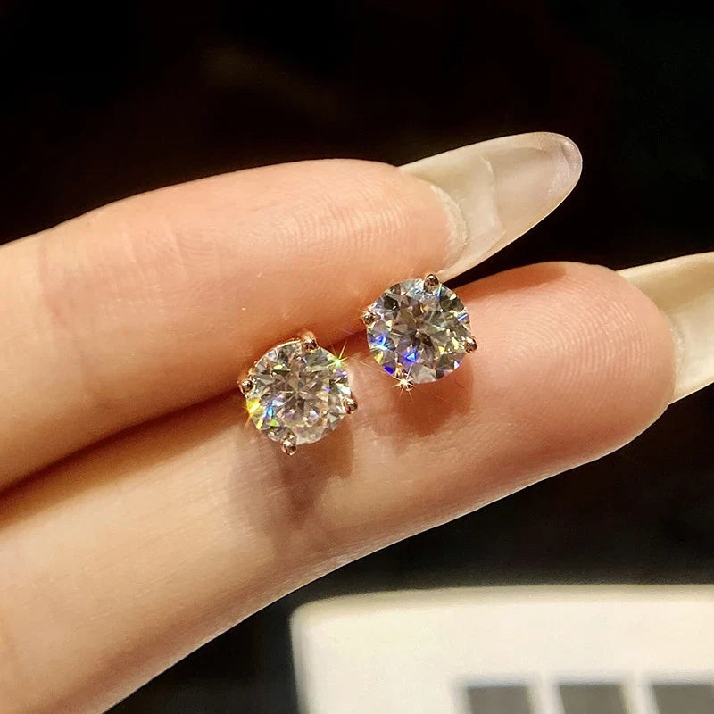 Black & White Moissanite Four-Prong Stud Earrings