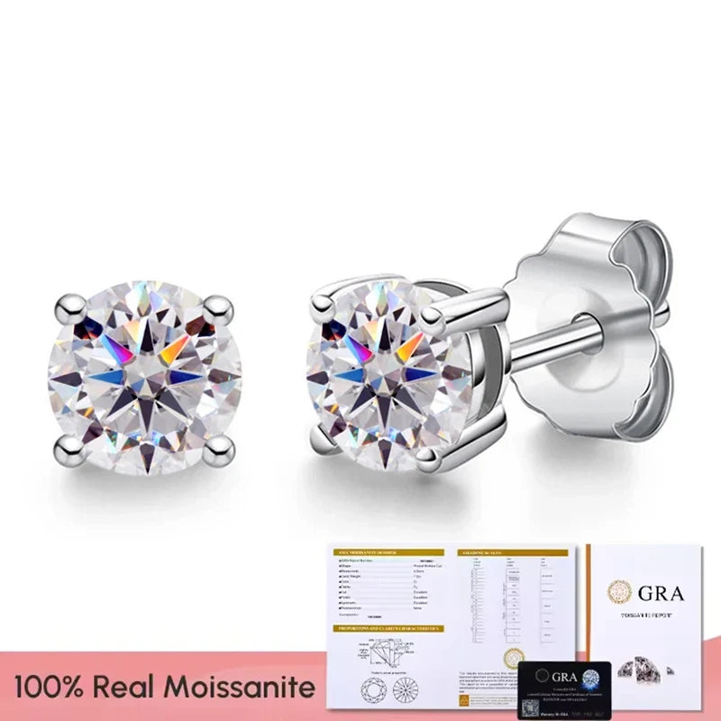 Black & White Moissanite Four-Prong Stud Earrings