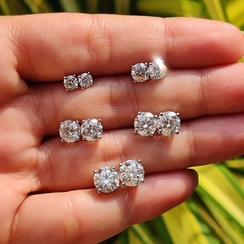 Black & White Moissanite Four-Prong Stud Earrings