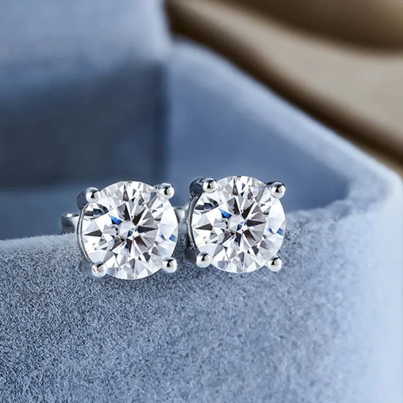 Black & White Moissanite Four-Prong Stud Earrings