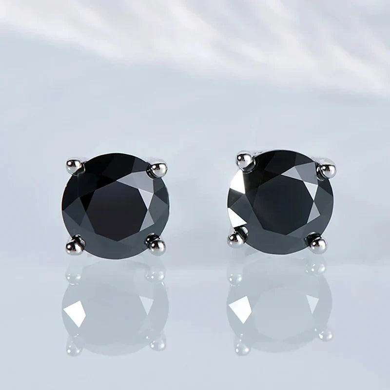 Black & White Moissanite Four-Prong Stud Earrings