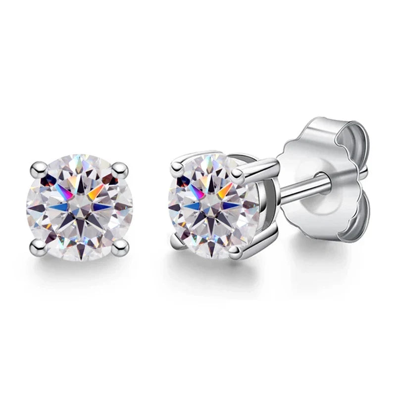 Black & White Moissanite Four-Prong Stud Earrings