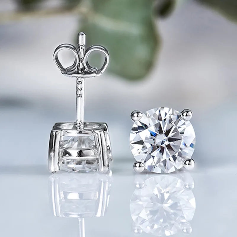 Black & White Moissanite Four-Prong Stud Earrings