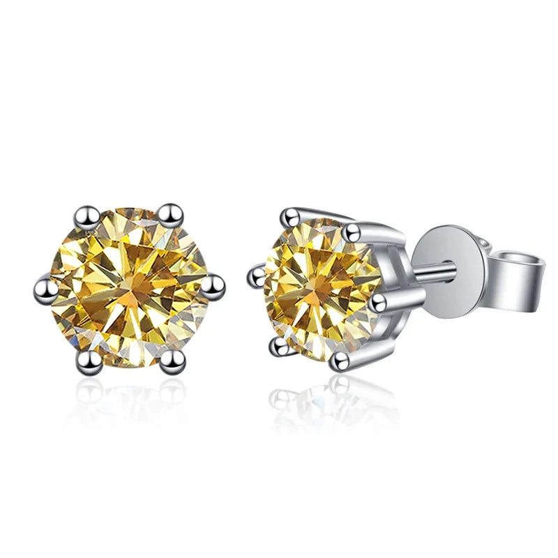 Colored Six-Prong Moissanite Basket Stud Earrings in Silver