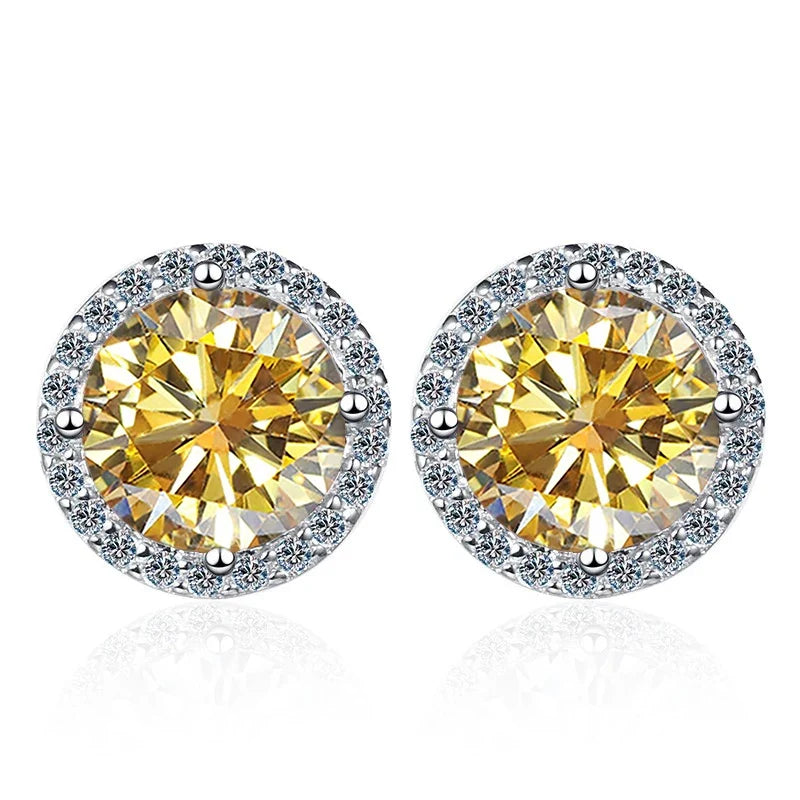 Colored Round Halo Moissanite Stud Earrings in Silver