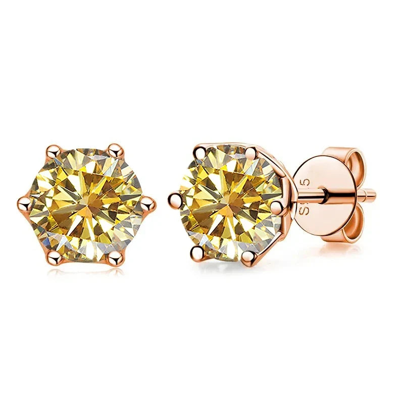 Rose Gold-Tone Colored Moissanite Six-Prong Stud Earrings