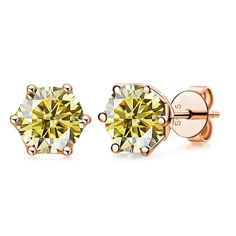 Rose Gold-Tone Colored Moissanite Six-Prong Stud Earrings