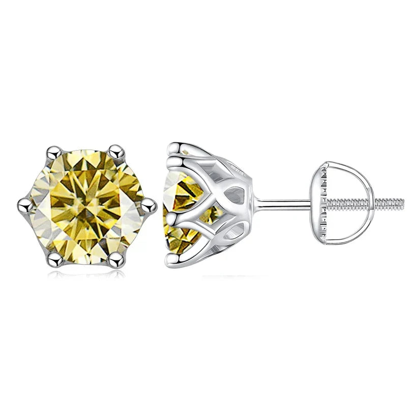 Colored Six-Prong Moissanite Screw-Back Stud Earrings