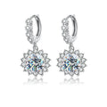Sunflower Moissanite Drop Hoop Earrings in Sterling Silver