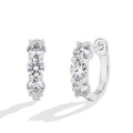 Graduated Three-Stone Moissanite Hoop Earrings in Sterling Silver