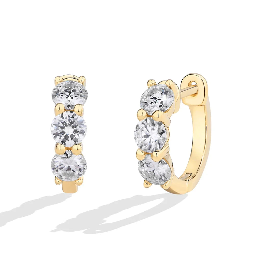 Graduated Three-Stone Moissanite Hoop Earrings in Sterling Silver