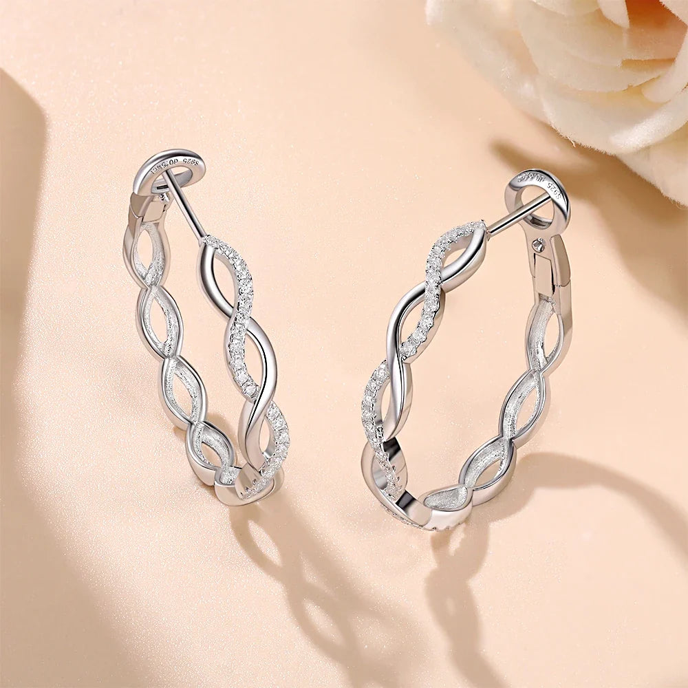 Twisted Infinity Moissanite Hoop Earrings in Sterling Silver