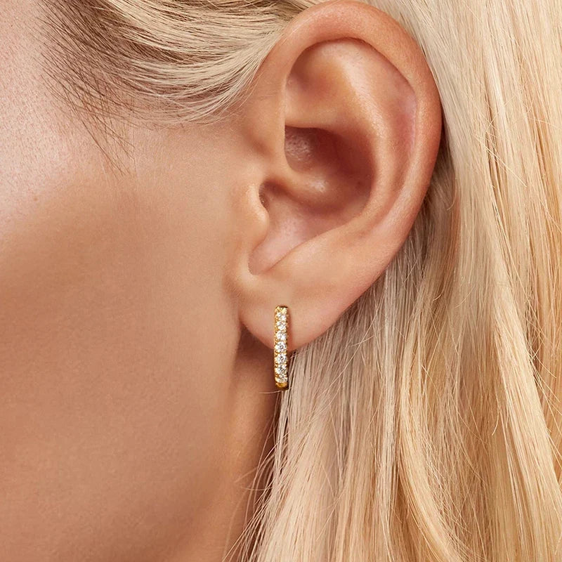 Inside-Out Moissanite Huggie Hoop Earrings in Sterling Silver