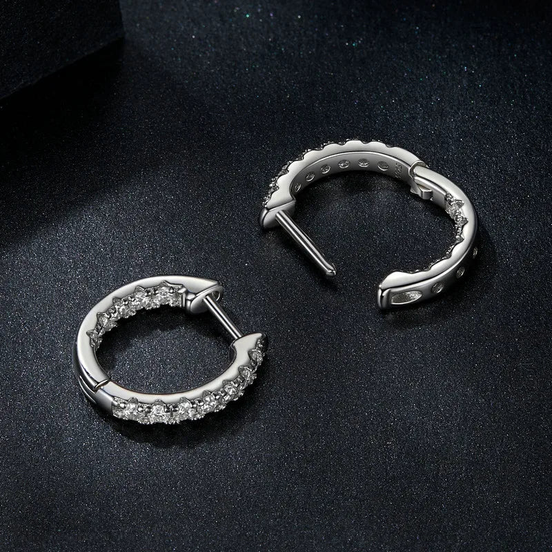 Inside-Out Moissanite Huggie Hoop Earrings in Sterling Silver
