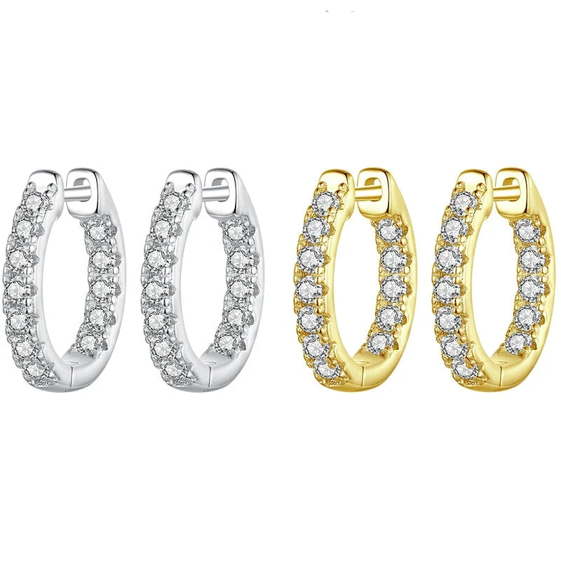 Inside-Out Moissanite Huggie Hoop Earrings in Sterling Silver