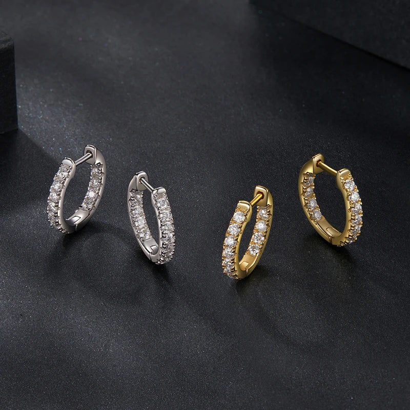 Inside-Out Moissanite Huggie Hoop Earrings in Sterling Silver