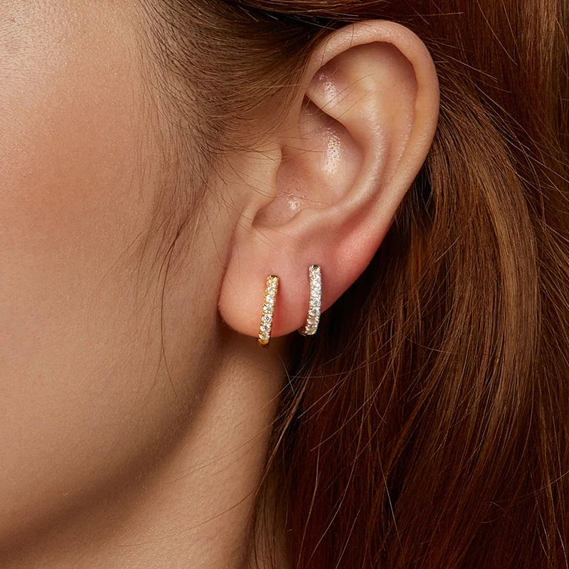 Inside-Out Moissanite Huggie Hoop Earrings in Sterling Silver