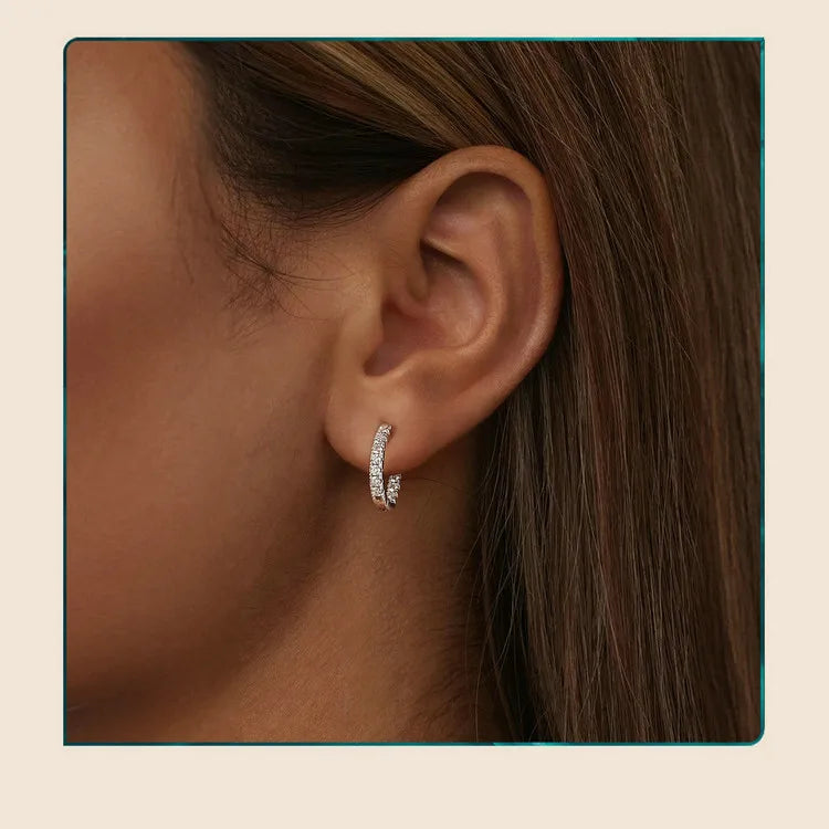 Inside-Out Moissanite Huggie Hoop Earrings in Sterling Silver