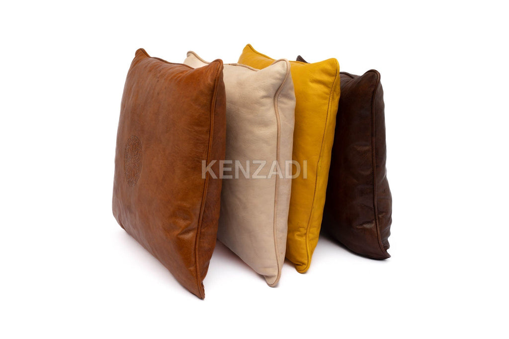 Moroccan Leather Pillow, Beige traditional Throw Pillow Case by MyPoufs.com