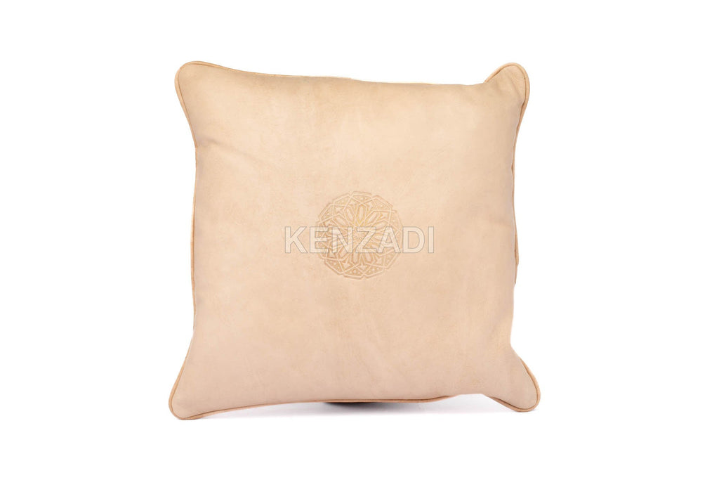 Moroccan Leather Pillow, Beige traditional Throw Pillow Case by MyPoufs.com