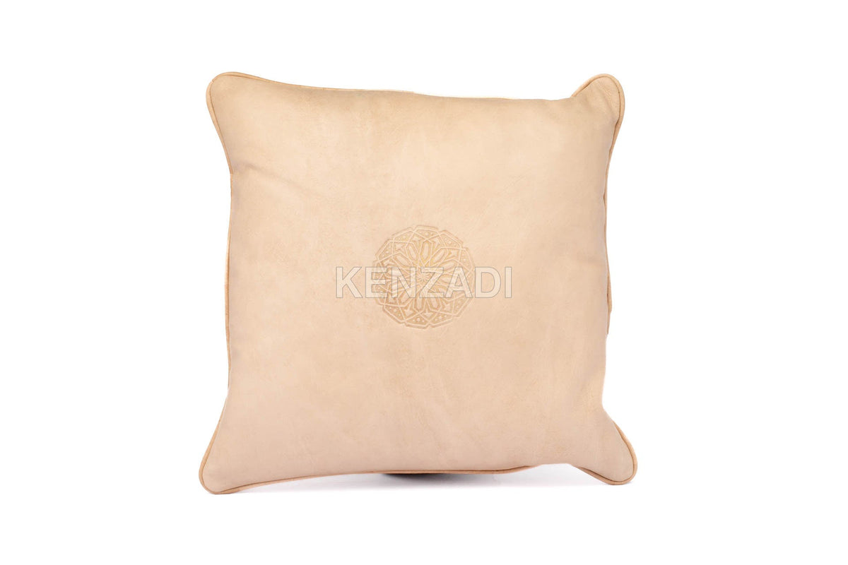Moroccan Leather Pillow, Beige traditional Throw Pillow Case by MyPoufs.com