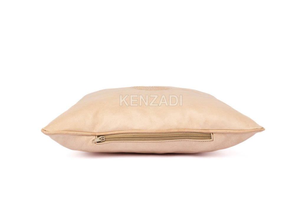 Moroccan Leather Pillow, Beige traditional Throw Pillow Case by MyPoufs.com