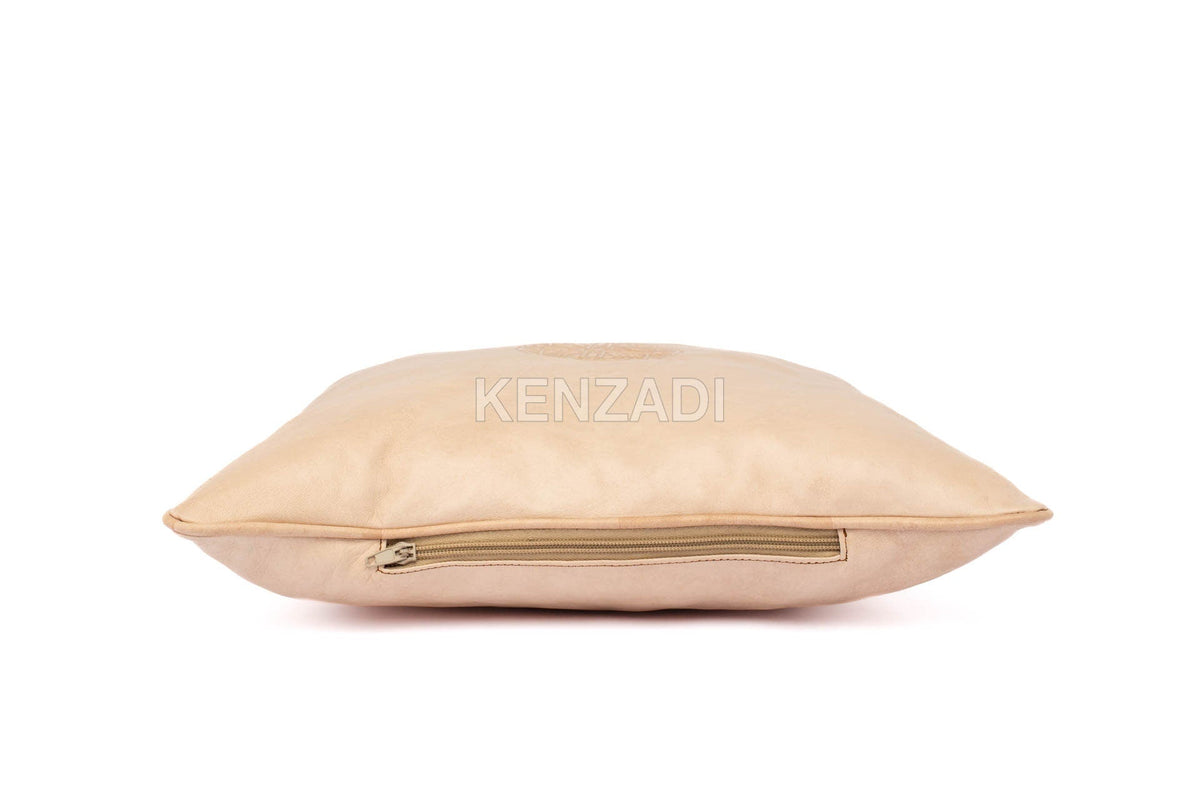 Moroccan Leather Pillow, Beige traditional Throw Pillow Case by MyPoufs.com