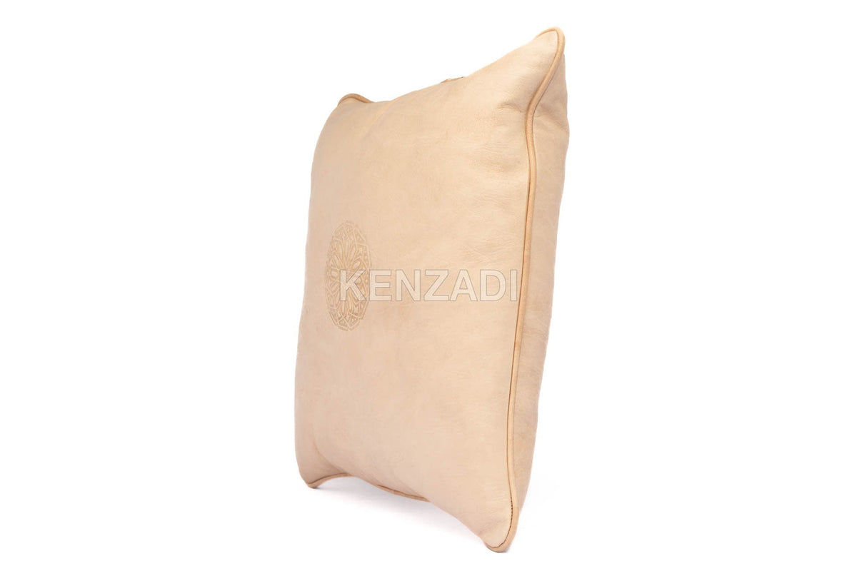 Moroccan Leather Pillow, Beige traditional Throw Pillow Case by MyPoufs.com