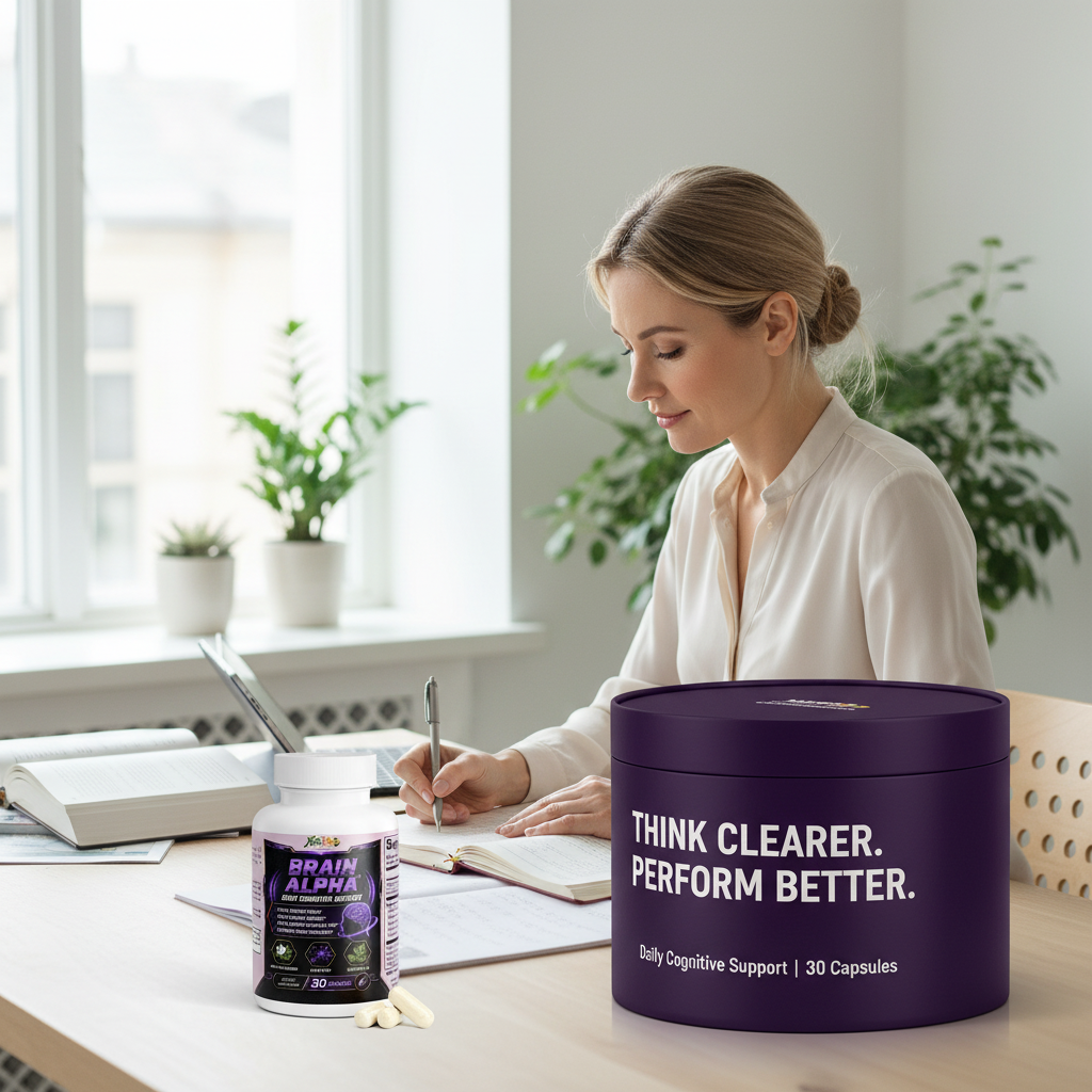 Brain Alpha™ – Daily Cognitive Support | Focus, Memory & Reaction Time | Bacopa, Alpha GPC & Huperzine A | 30 Caps