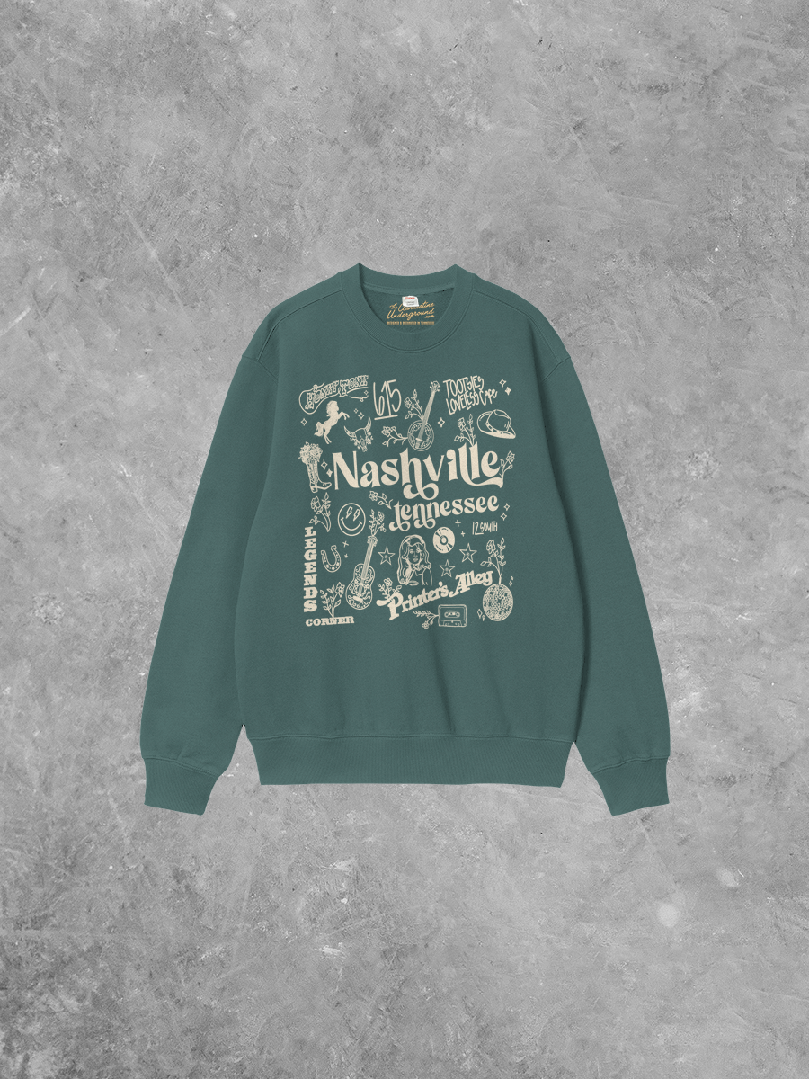 Underground Original Design: Nashville Tennessee Collage Boxy Cotton Sweatshirt