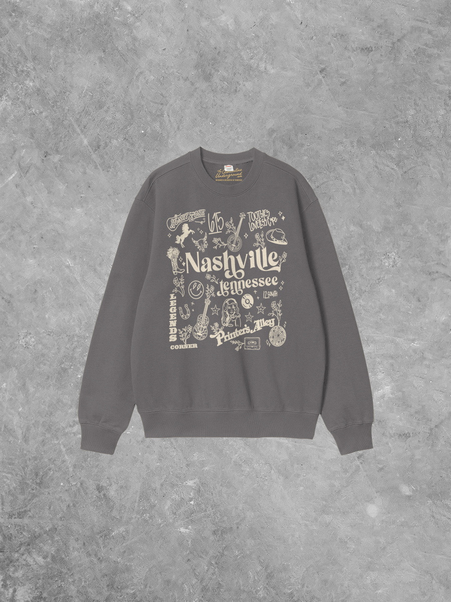 Underground Original Design: Nashville Tennessee Collage Boxy Cotton Sweatshirt