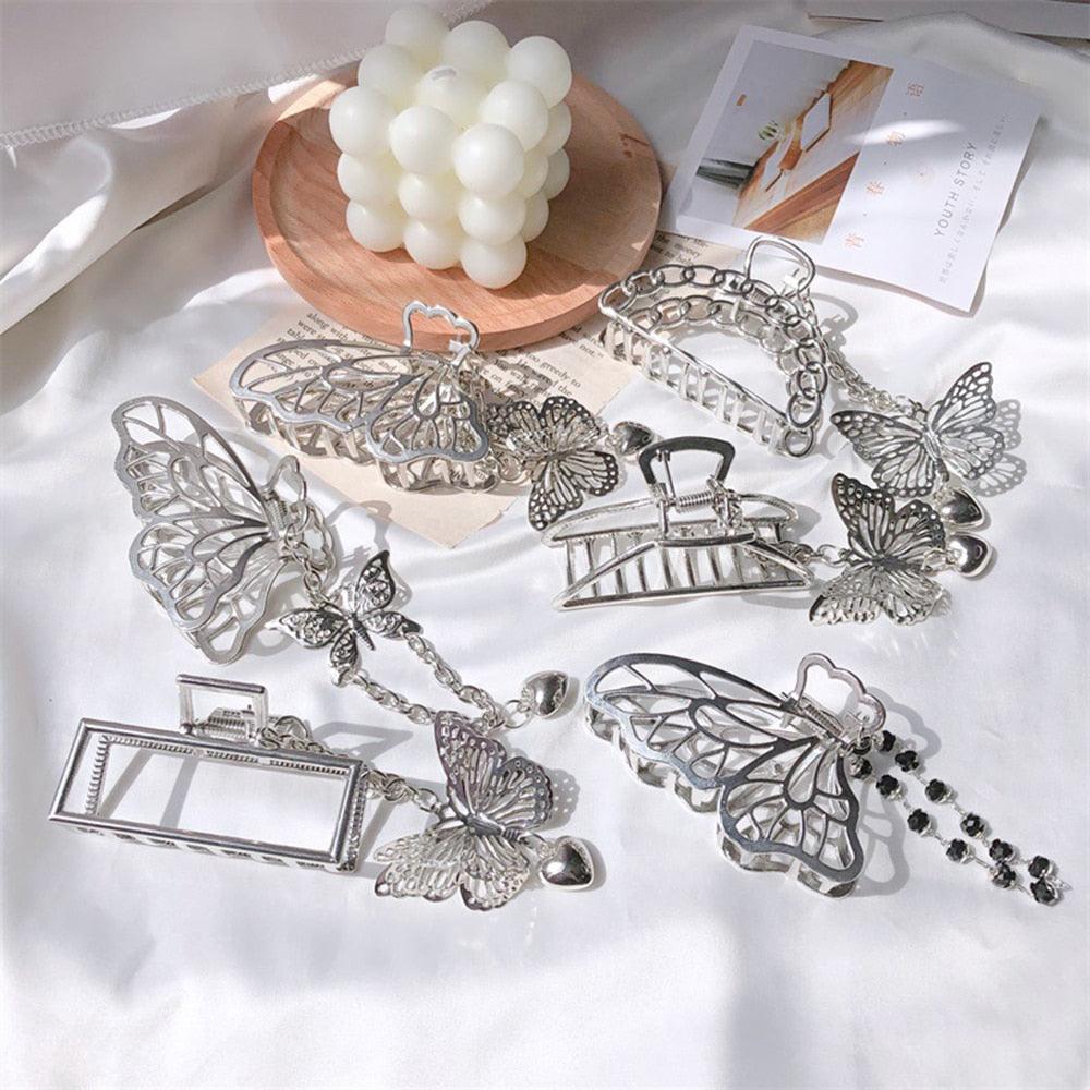 New Butterfly Metal Hair Claws  New Vintage Goth Long Tassel  Love Pendant Barrettes for Women Party Hair Accessories Jewelry Fashion Hairgrips Accessories For Party