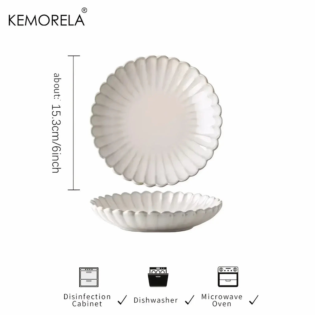 Nordic White Ceramic Scalloped Dinner Plate