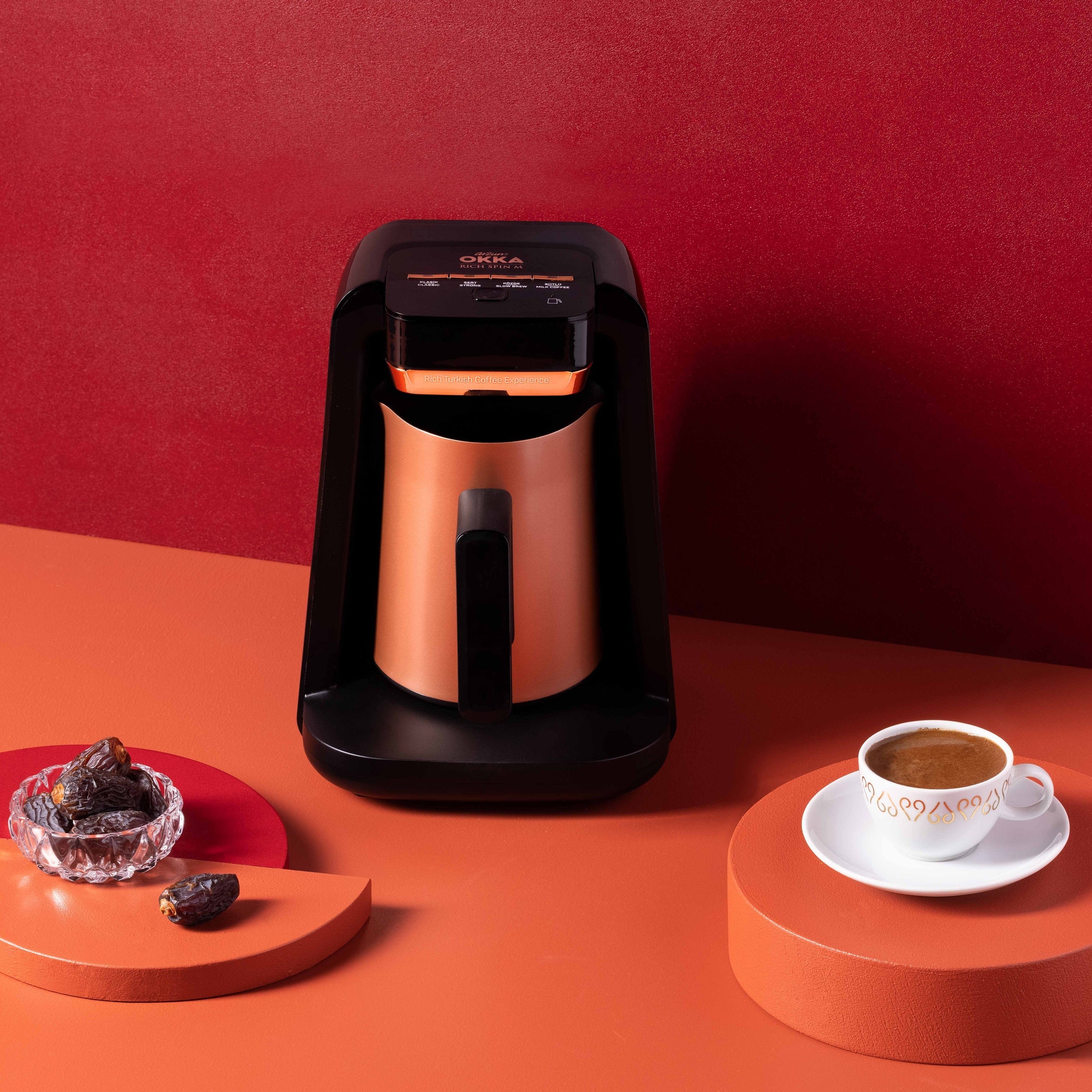 Arzum Okka Rich Automatic Turkish Coffee and Hot Beverage Maker, Velvetiser, 120V, Black/Copper