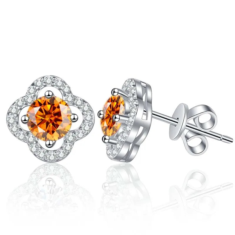 Colored Clover Halo Moissanite Stud Earrings in Sterling Silver